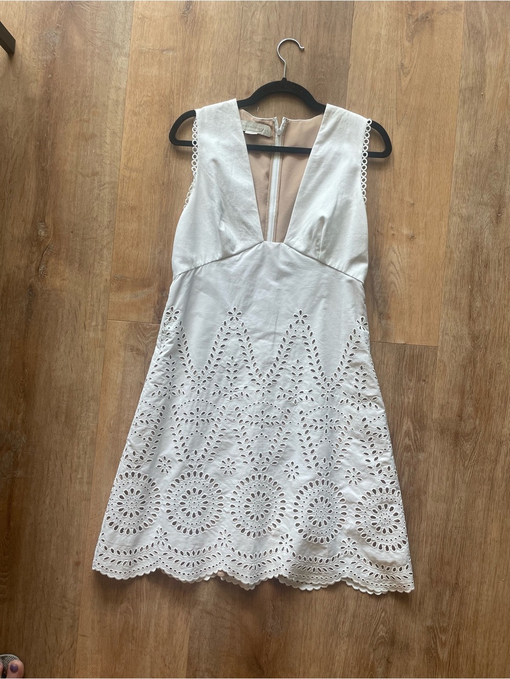 Stella McCartney Cream Eyelet V‑Neck Mini Dress